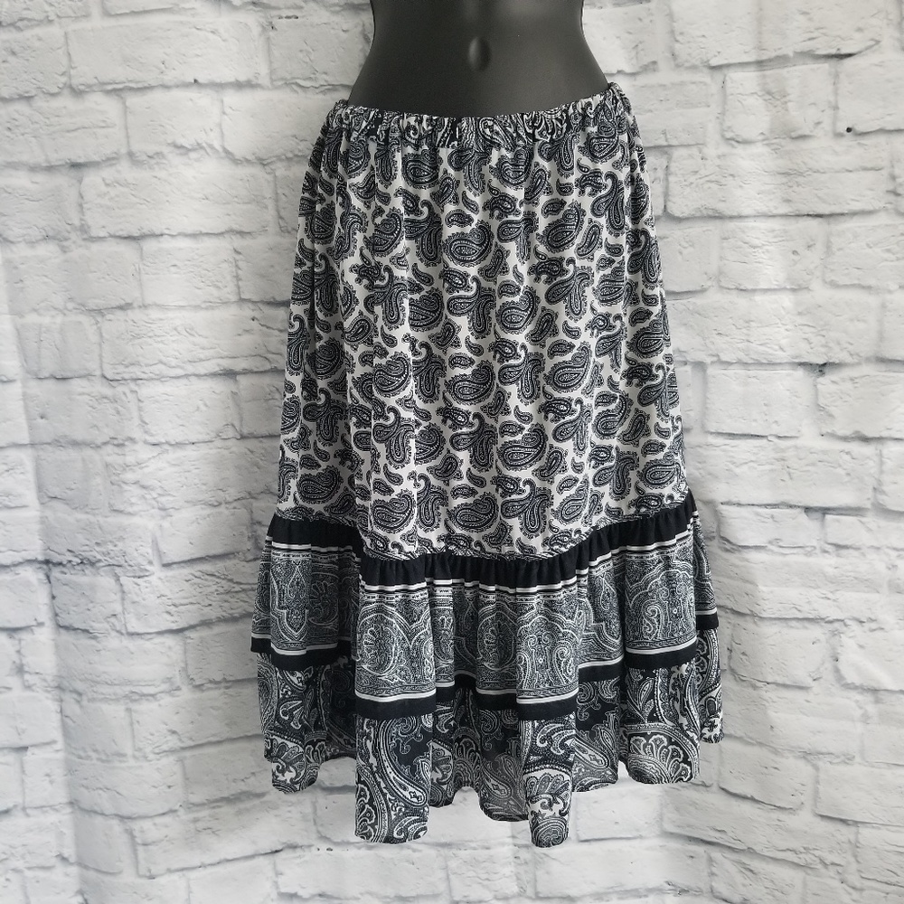 MK paisley print ruffle tiered midi skirt